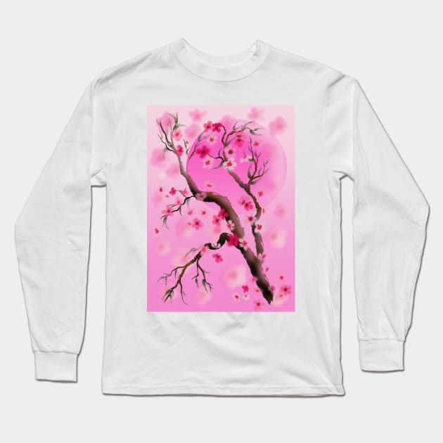 Deep pink sakura (cherry blossoms) sumi-e Long Sleeve T-Shirt by cuisinecat